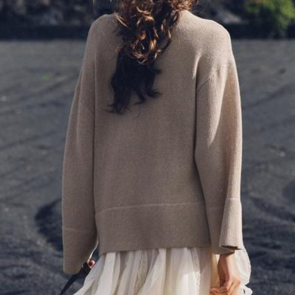 NWT New Zara Basic Knit Sweater Beige Sand Color Size M/L - Picture 2 of 11